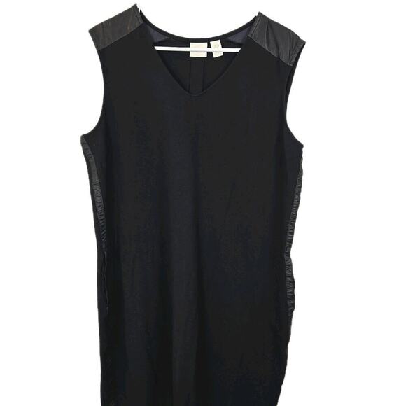Chico's Dresses & Skirts - Chico’s Ponte Knit Edgy Little Sheath Black Dress Faux Leather Sasha Sx2.5 LARGE
